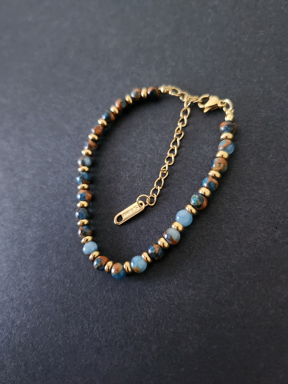 Gold and Blue Beaded Bracelet - Elegant Women’s Jewelry